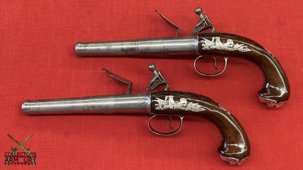 Pair of Irish Flintlock Queen Anne Pistols by Collins, Dublin, Circa 1750-img-2