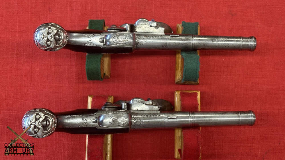 Pair of Irish Flintlock Queen Anne Pistols by Collins, Dublin, Circa 1750-img-4