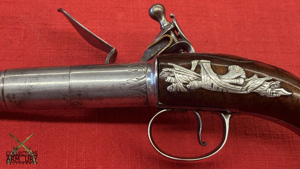 Pair of Irish Flintlock Queen Anne Pistols by Collins, Dublin, Circa 1750-img-11