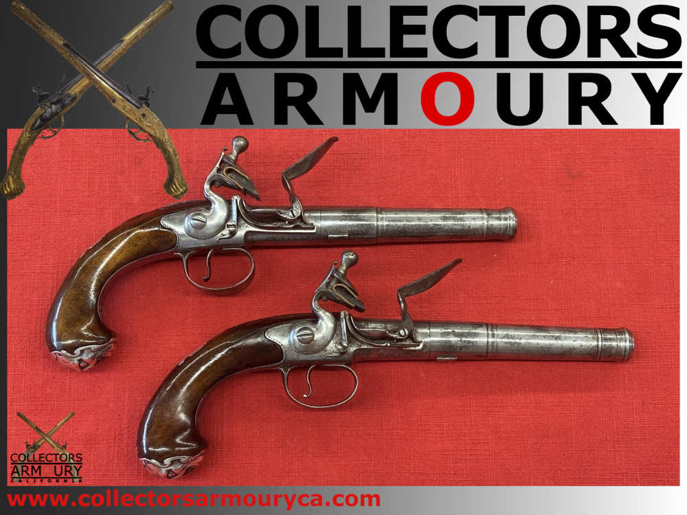 Pair of Irish Flintlock Queen Anne Pistols by Collins, Dublin, Circa 1750-img-0