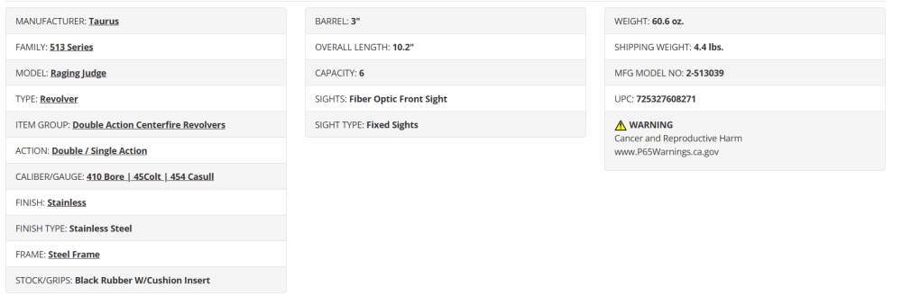Taurus Raging Judge 410 Bore/45LC/454 Casull 3" SS 6 Round Revolver NIB-img-1