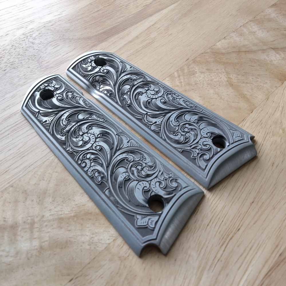 Custom Engraved 1911 compact size aluminum grips-img-1