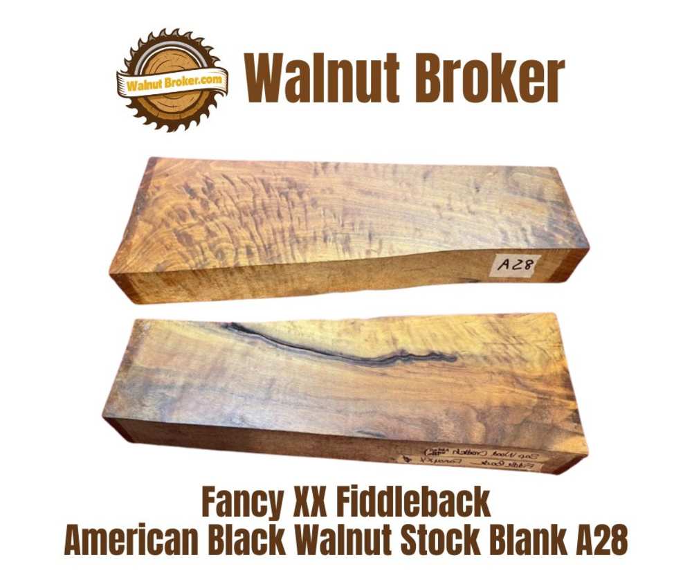 American Black Walnut XX Fancy Fiddleback Stock Blank (A28)-img-0
