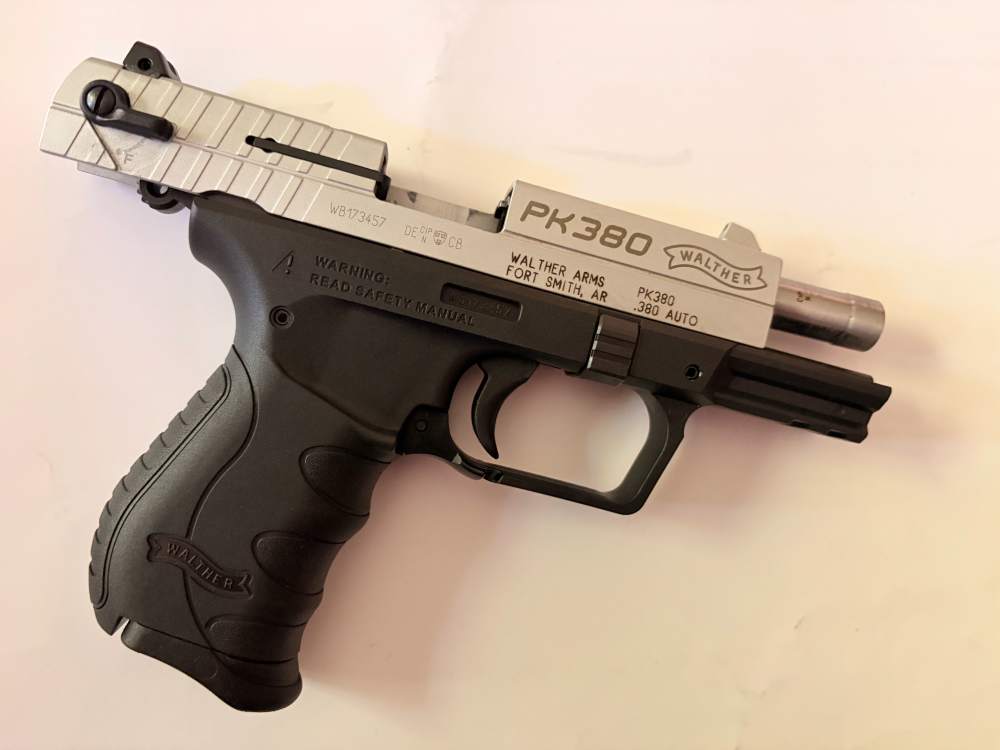 Walther PK380 Sport Pistol 2 tone with Nickel slide and manual ambie safety-img-1