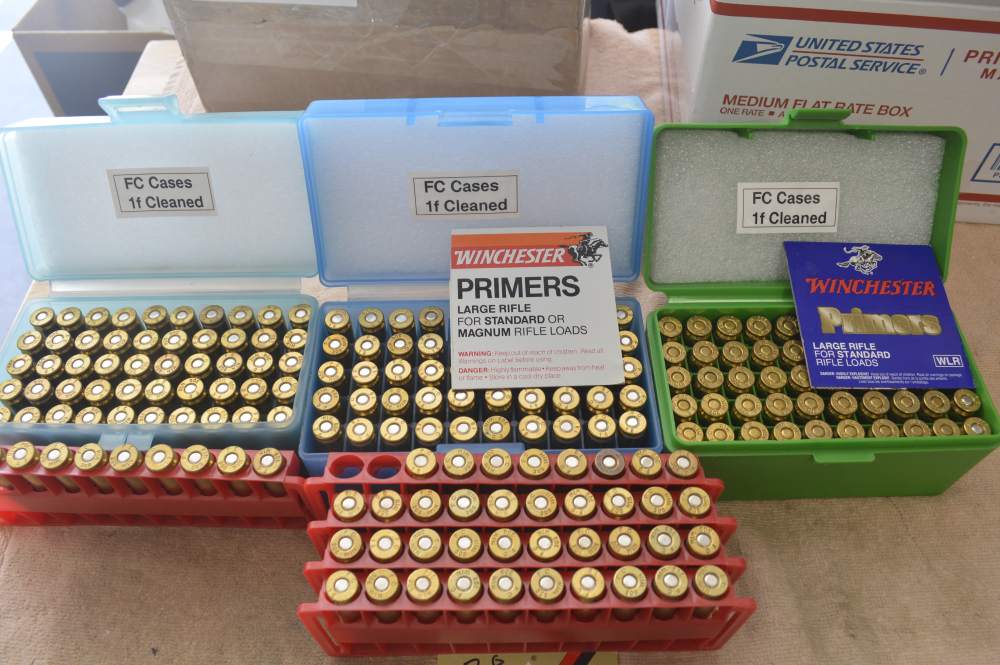  308 Brass Cases, in plastic boxes & holders cleaned, 1f ready to reload-img-0