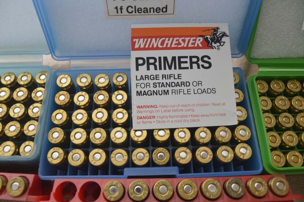  308 Brass Cases, in plastic boxes & holders cleaned, 1f ready to reload-img-2