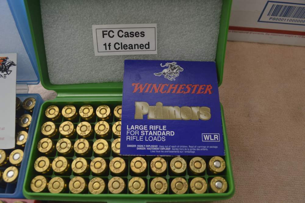  308 Brass Cases, in plastic boxes & holders cleaned, 1f ready to reload-img-1
