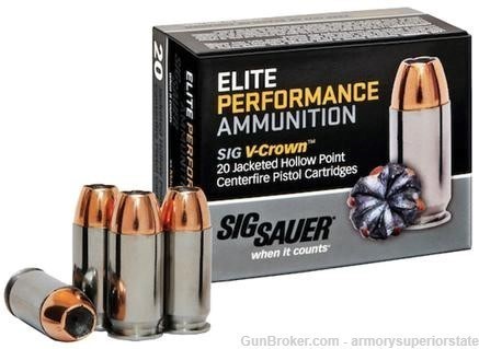 Sig Elite V-Crown Handgun Ammunition .45 ACP 230 gr JHP 830 fps 20/ct-img-0