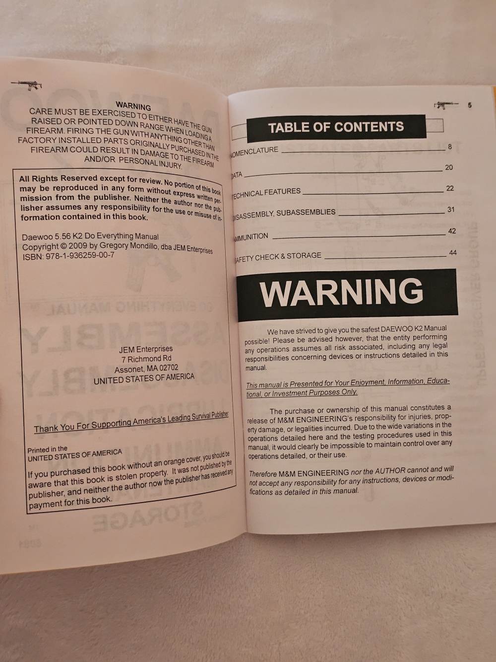  Daewoo 5.56 K2 Do Everything Manual Maintenance Book (Damaged)-img-1