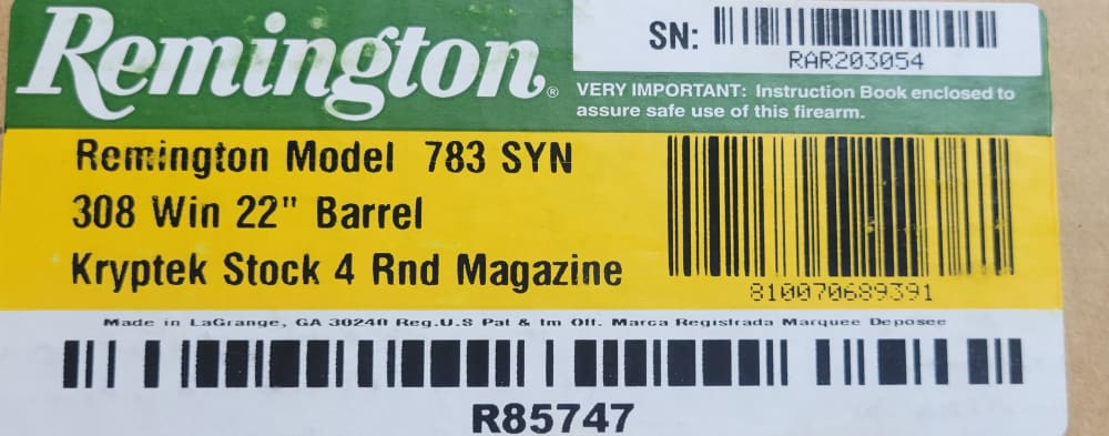 REMINGTON 783 SYNTHETIC  308 WIN 22" KRYPTEC R85747 NIB -img-9