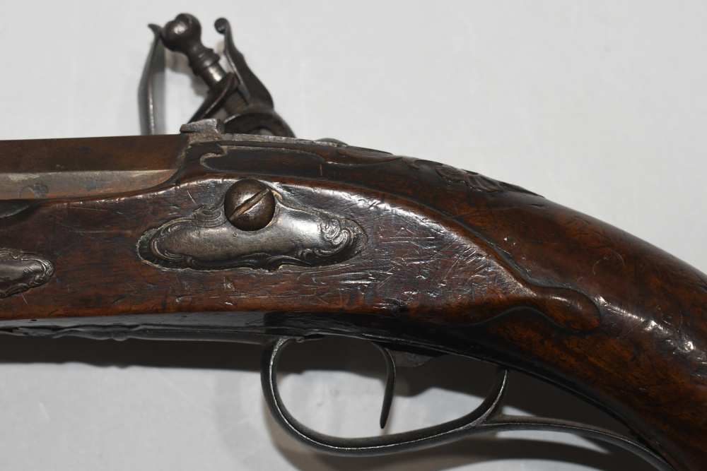 Large Unmarked Germanic ? Flintlock 58 Cal Pistol W Stock Mt READ-img-8