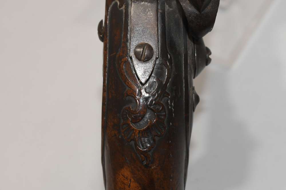 Large Unmarked Germanic ? Flintlock 58 Cal Pistol W Stock Mt READ-img-11