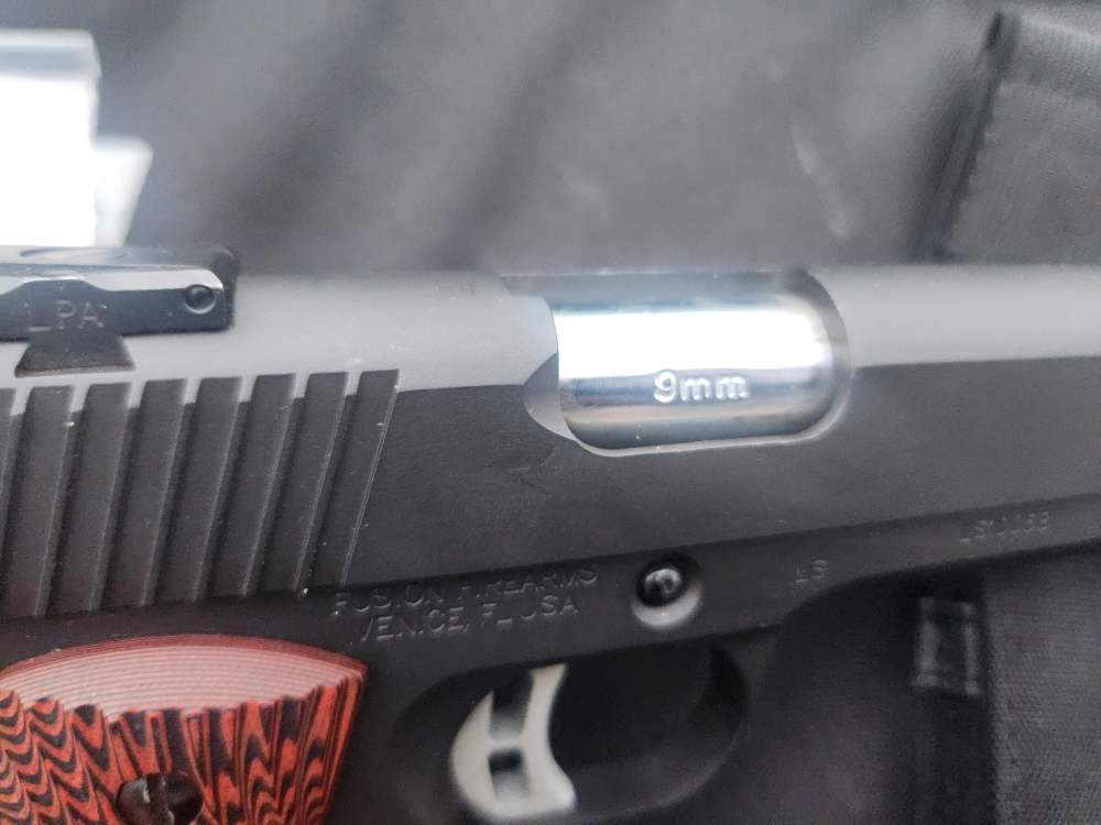 Fusion Firearms 1911 9MM LONG SLIDE! Two magazines two grips, carry bag-img-3