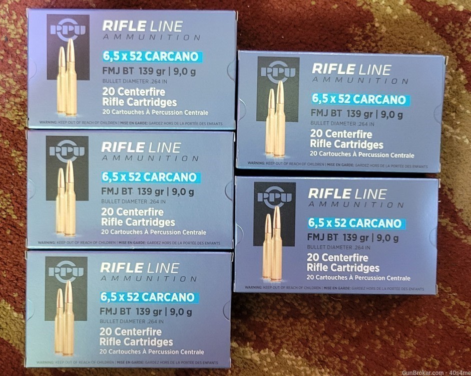100rds PPU 6.5x52 Carcano 139gr FMJ BT 6.5x52mm new production-img-0