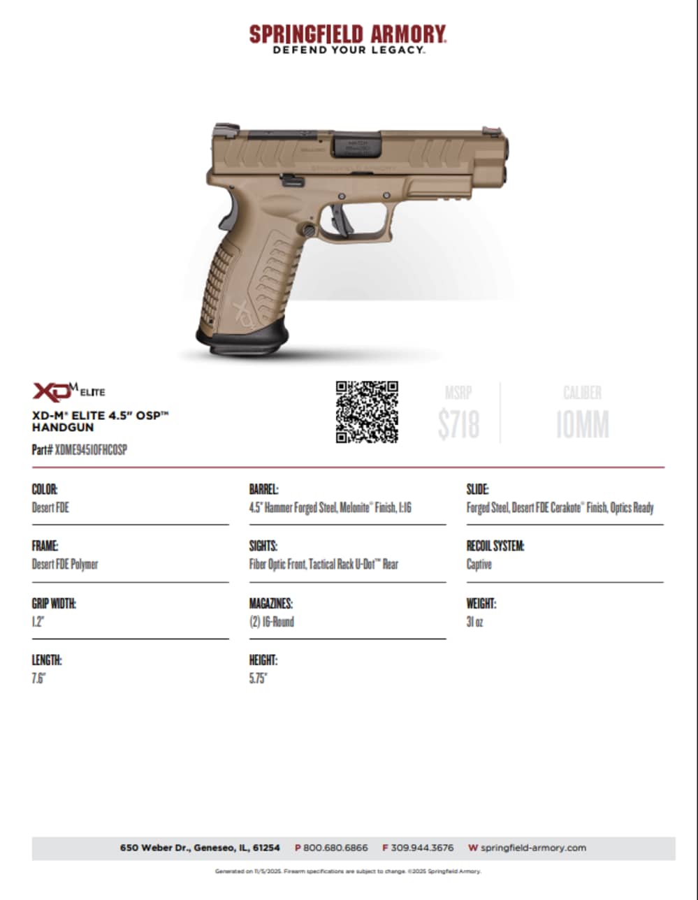 Springfield Armory XDM Elite OSP Handgun 10mm 2-16rd Mags FDE-img-2