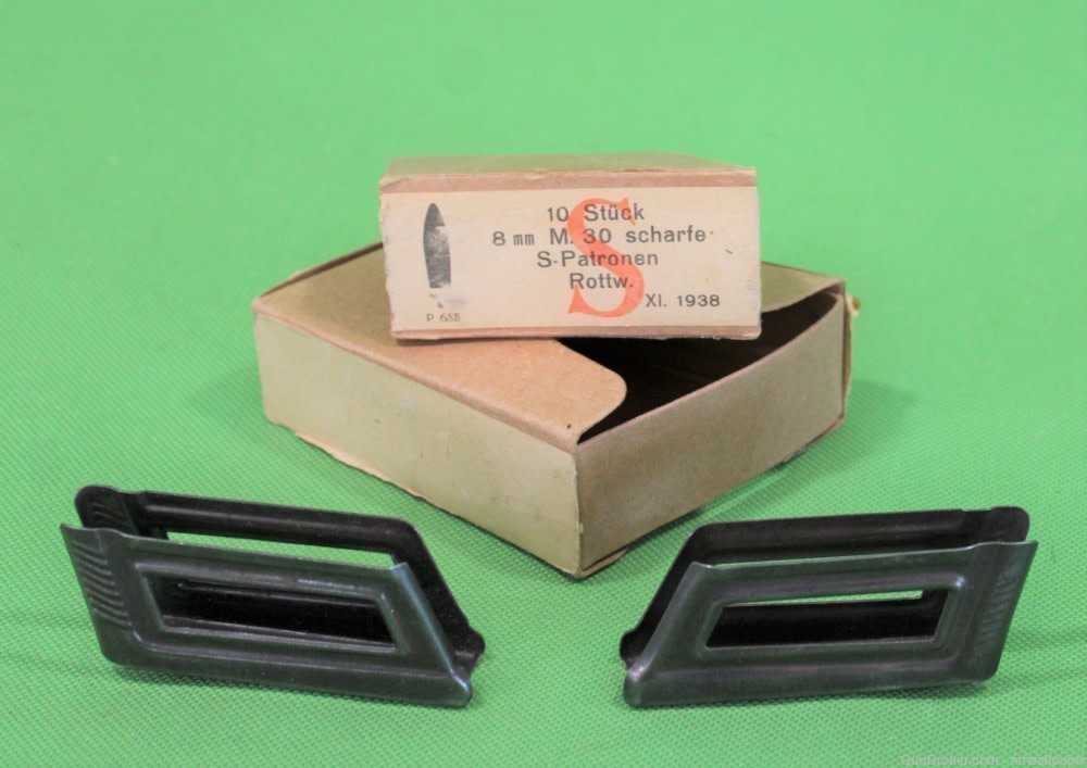  Rare World War 2 German Army Ammo Box w/ 2 Magazines 8mm Dated 1938-img-0