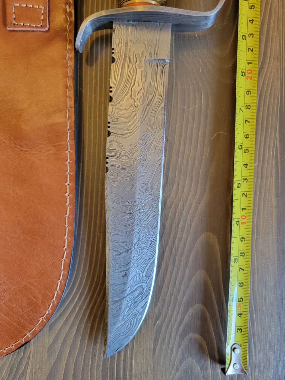 BEAUTIFUL! Custom Made Damascus D-Guard Bowie Knife w/Case & Sheath! -img-20