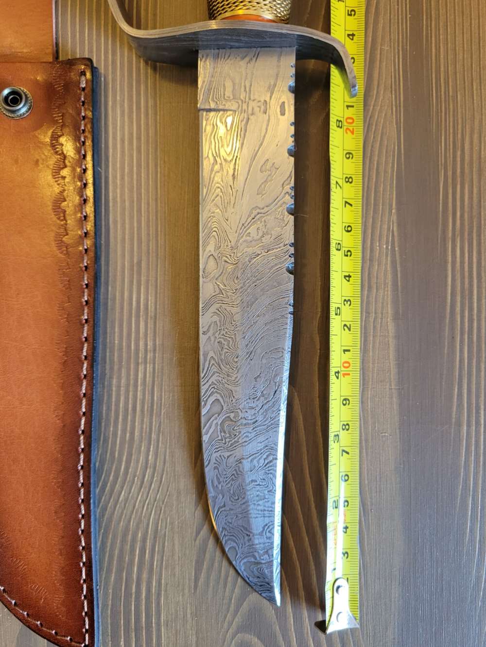 BEAUTIFUL! Custom Made Damascus D-Guard Bowie Knife w/Case & Sheath! -img-17