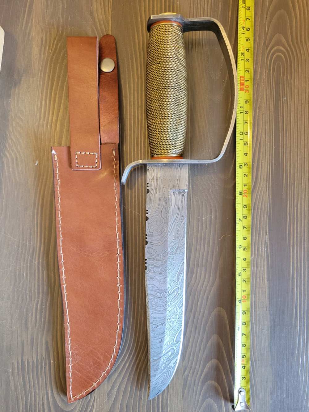 BEAUTIFUL! Custom Made Damascus D-Guard Bowie Knife w/Case & Sheath! -img-18