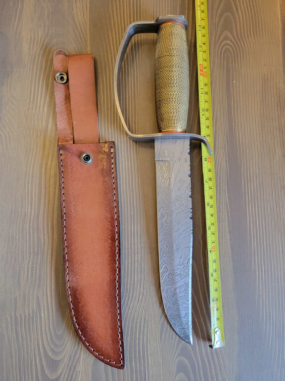 BEAUTIFUL! Custom Made Damascus D-Guard Bowie Knife w/Case & Sheath! -img-15