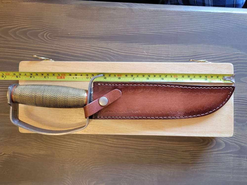 BEAUTIFUL! Custom Made Damascus D-Guard Bowie Knife w/Case & Sheath! -img-8