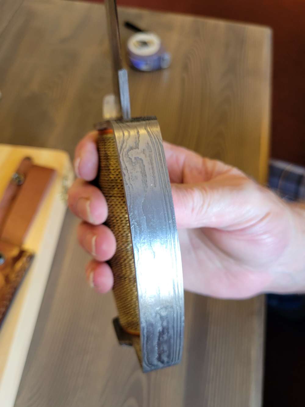 BEAUTIFUL! Custom Made Damascus D-Guard Bowie Knife w/Case & Sheath! -img-12