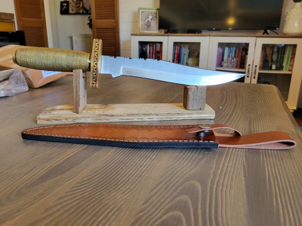BEAUTIFUL! Custom-Made Brass Handle Bowie Knife w/ Sheath &case! -img-13