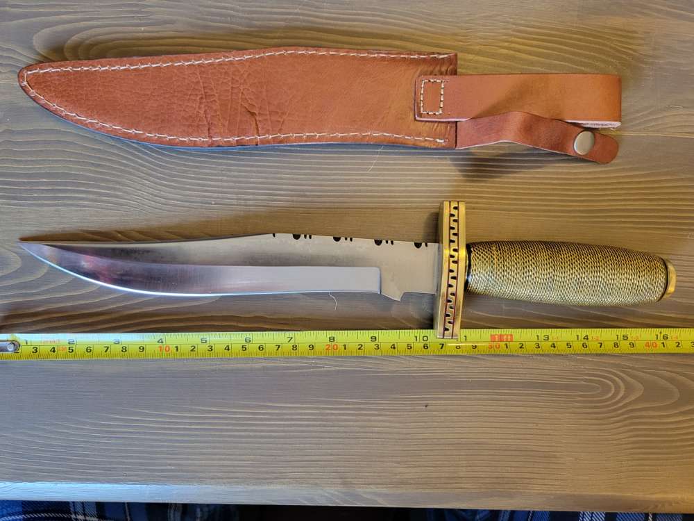 BEAUTIFUL! Custom-Made Brass Handle Bowie Knife w/ Sheath &case! -img-7