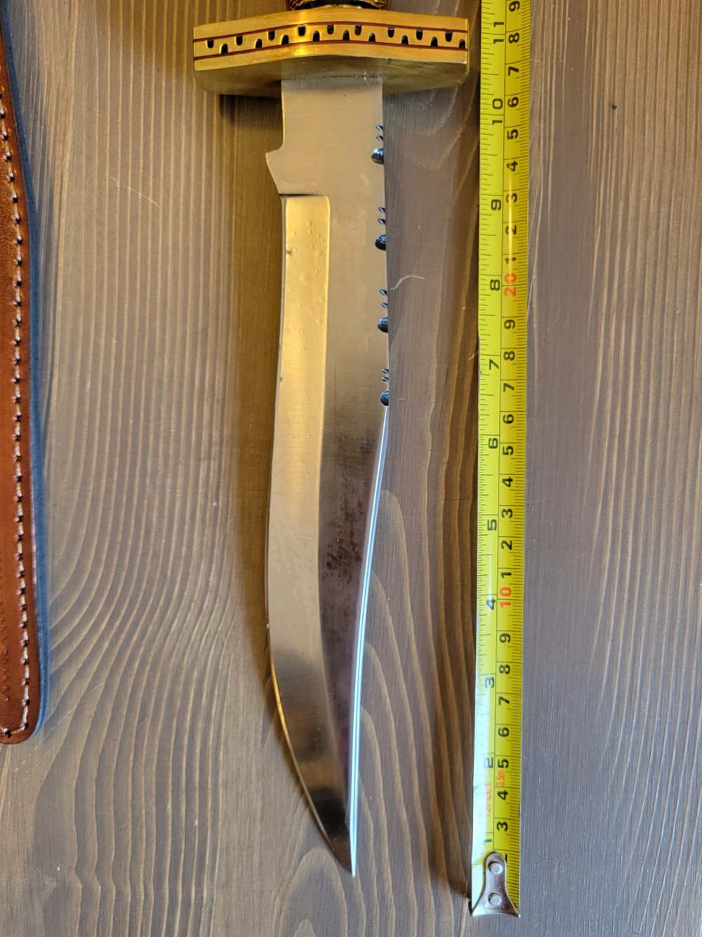 BEAUTIFUL! Custom-Made Brass Handle Bowie Knife w/ Sheath &case! -img-4