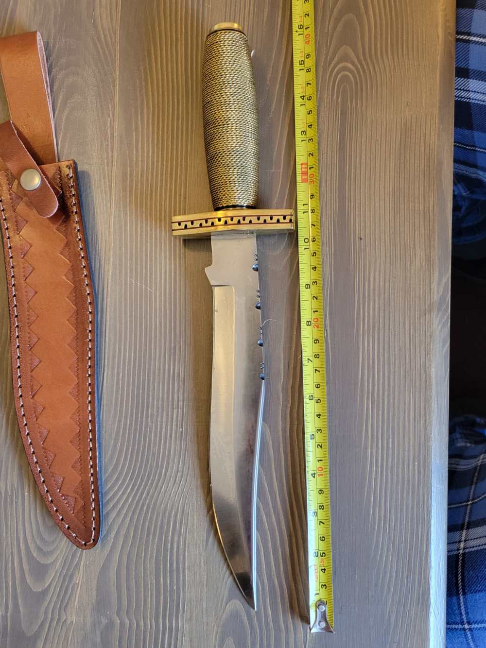 BEAUTIFUL! Custom-Made Brass Handle Bowie Knife w/ Sheath &case! -img-5