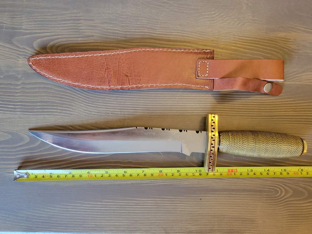 BEAUTIFUL! Custom-Made Brass Handle Bowie Knife w/ Sheath &case! -img-6