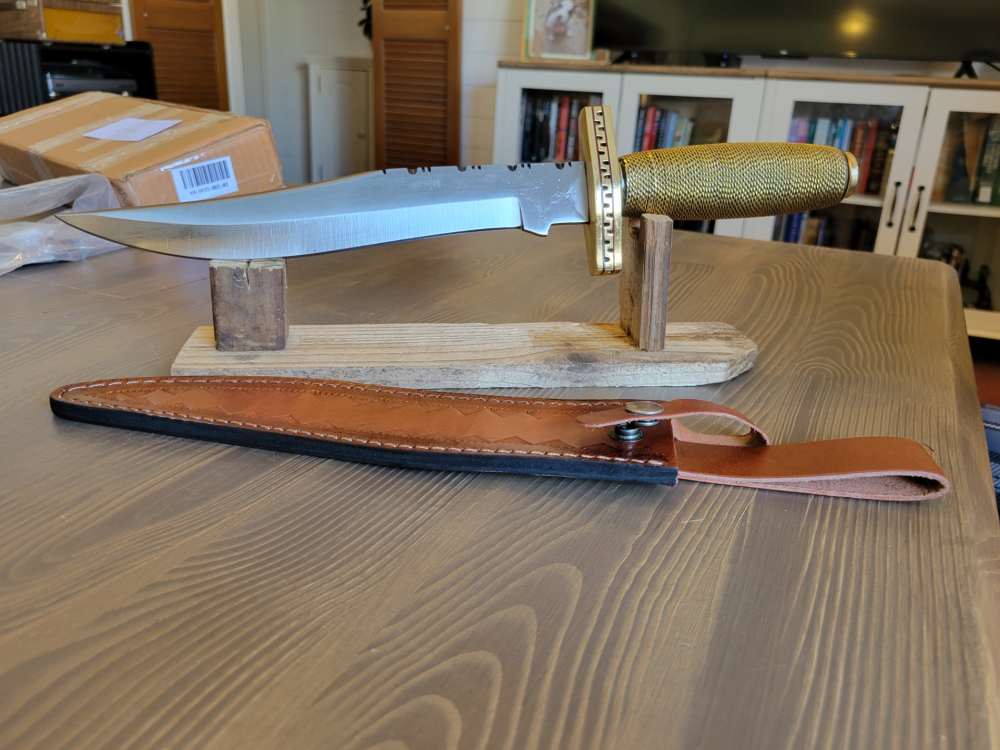 BEAUTIFUL! Custom-Made Brass Handle Bowie Knife w/ Sheath &case! -img-12