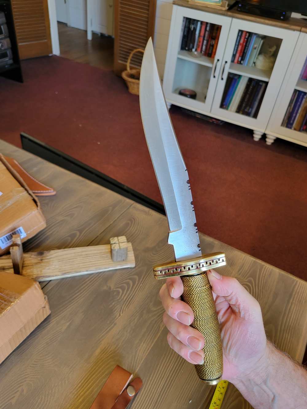 BEAUTIFUL! Custom-Made Brass Handle Bowie Knife w/ Sheath &case! -img-11