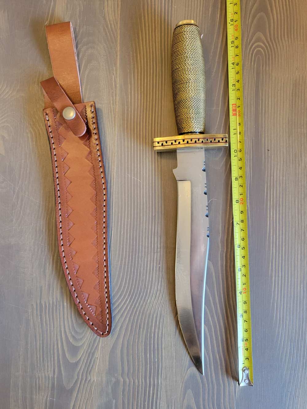 BEAUTIFUL! Custom-Made Brass Handle Bowie Knife w/ Sheath &case! -img-2