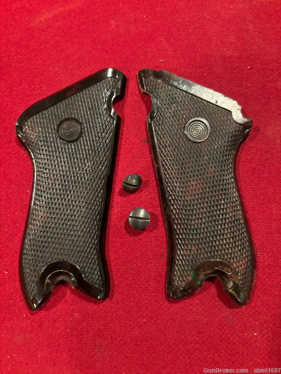 Post War East German Luger P 08 bakelite VOPO grips w/screws-img-0