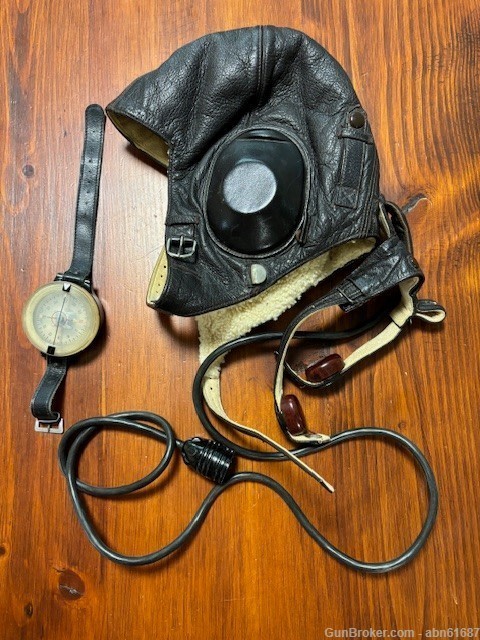WWII Luftwaffe pilot LKpW101 Winter Flying helmet AK 39 wrist compass combo-img-0