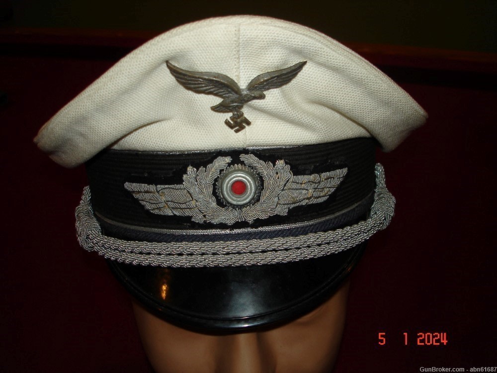 WWII German Luftwaffe Officers white summer visor cap-img-0