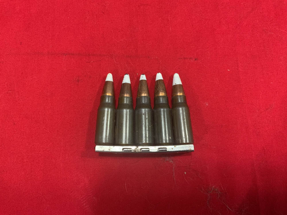 Five WWII Dummy display 7.92 Kurz MP44 rounds on WWII Stripper Clip-img-0