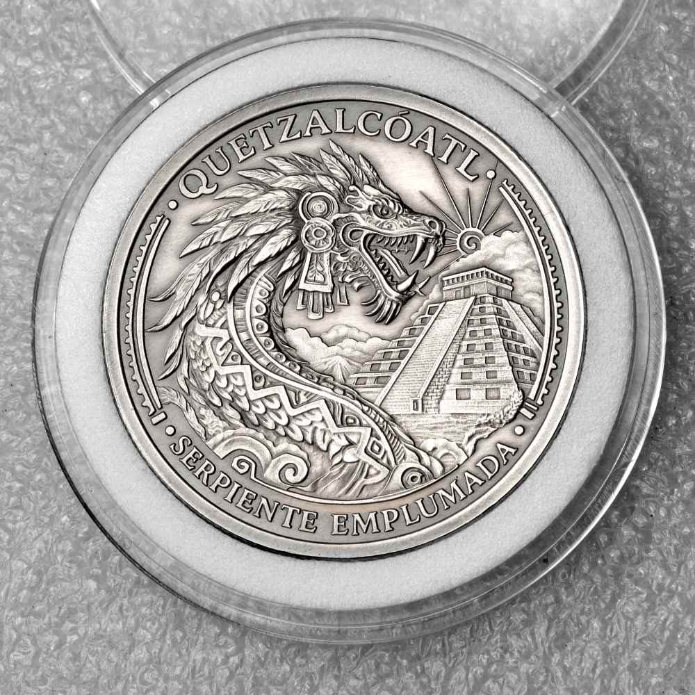 1 oz .999 antiqued silver round in capsule - QUETZALCOATL-img-0