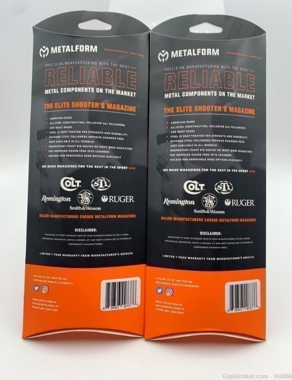(Pack of 2) 1911 METALFORM 45.7107 FULL-SIZE MAG .45 ACP AUTO 10-ROUND CLIP-img-2