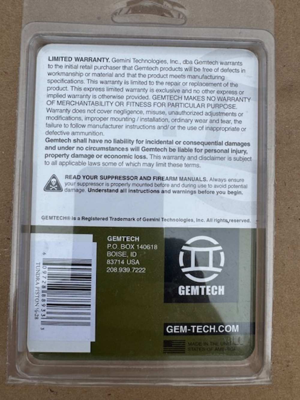 Gemtech GM9 1/2x28 Piston 9mm NEW-img-1