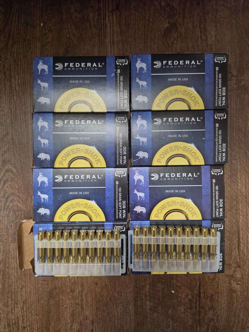 160 Rounds Federal Power-Shok .308 Win - (7) 150gr & (1) 180gr Soft Point-img-0