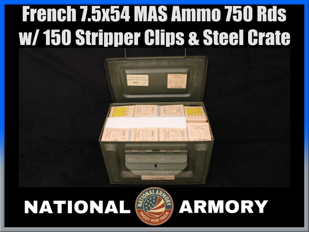 French 7.5x54 MAS Ammo 750 Rounds w/ 150 Stripper Clips & Steel Crate-img-0