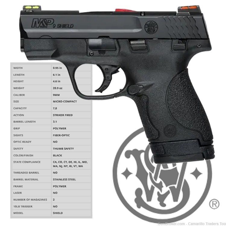 Smith & Wesson S&W 11905 M&P Shield 9mm Semi Auto Pistol HiVis Sights & Box-img-6