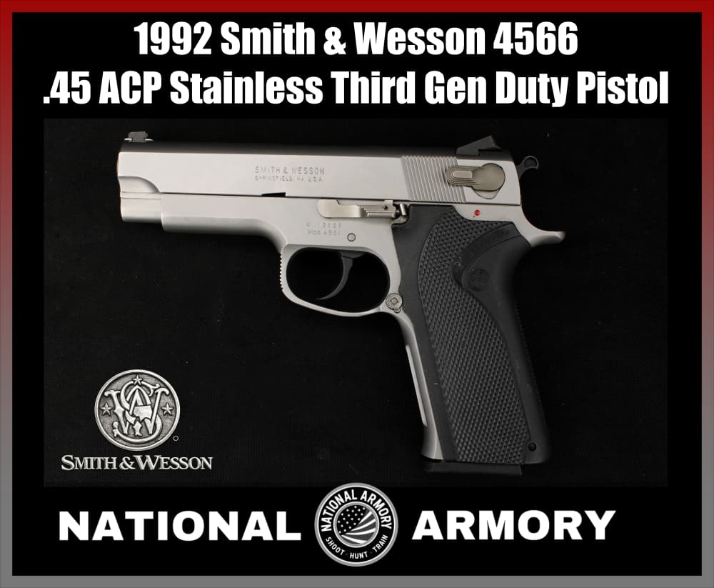 1992 Smith & Wesson 4566 Third Gen .45 ACP Stainless DA/SA S&W Duty Pistol-img-0