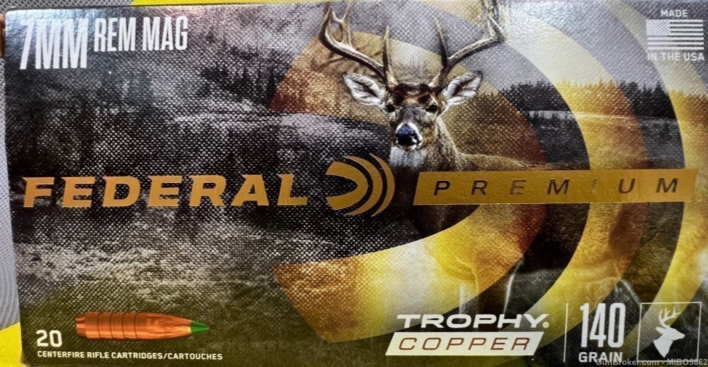 Federal Premium Trophy Copper 7mm Rem. mag Ammunition. One Box. -img-2