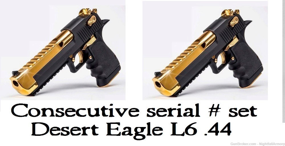 Pair of Magnum Research Desert Eagle 44MAG pistols L6 Black & gold DE44BATG-img-0