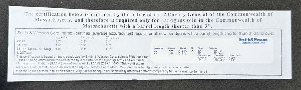 S&W 66-5 .357 Magnum, 2.5", Pre-Lock 66, 1999, L.E. Gun-img-47