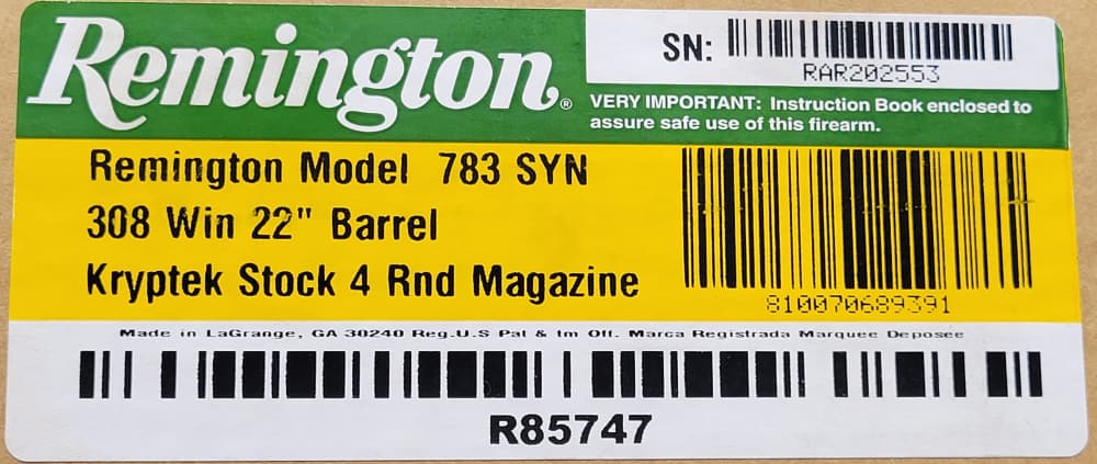 REMINGTON 783 SYNTHETIC  308 WIN 22" KRYPTEC R85747 NIB-img-8