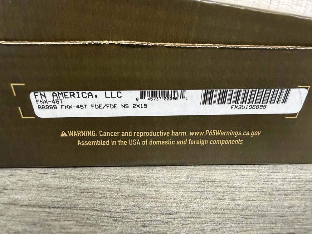 FN HERSTAL FNX-45 TACTICAL FDE 45 ACP 2-15 ROUND MAGS TB 66968 ORIGINAL BOX-img-21
